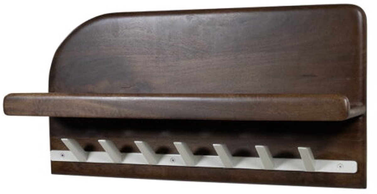kapstok Bonaire met plankje mangohout 60x15x30 cm- 7 haken - japandi - walnoot