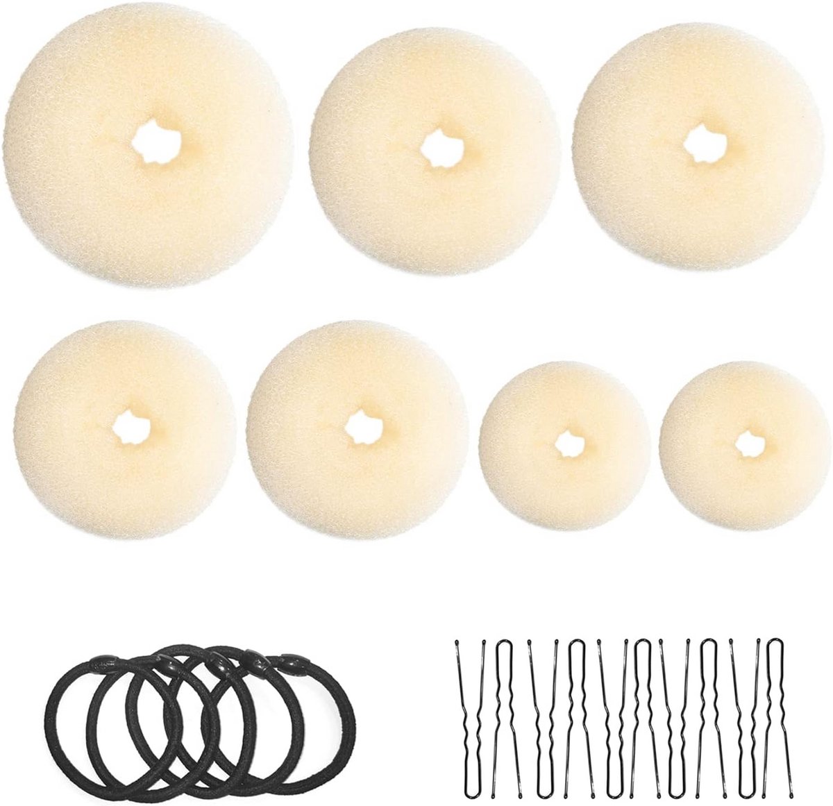 Set van 7 Donut Haarvormers Goudkleurig - Inclusief Clips en Elastiekjes
