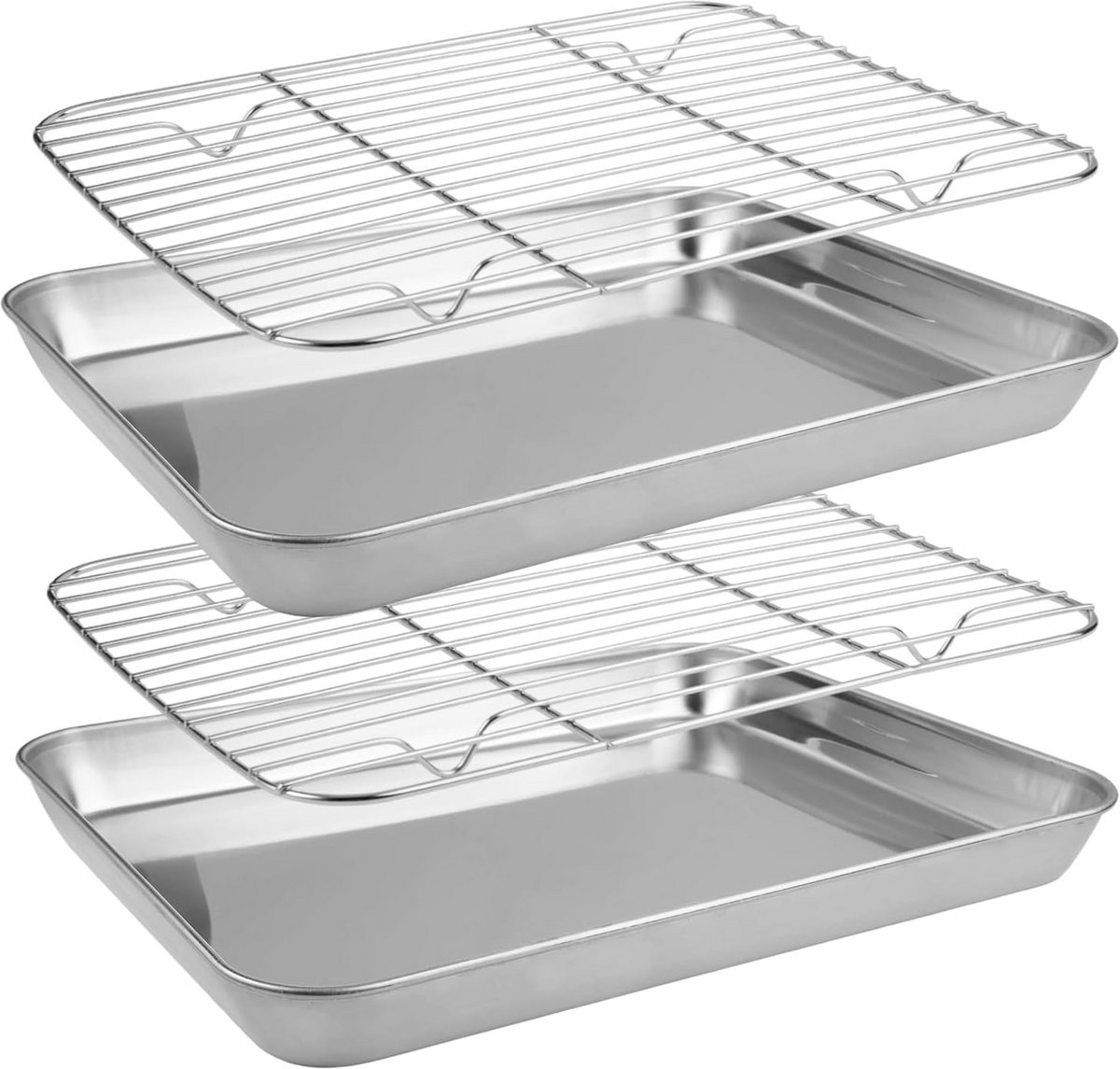 2 Stuks RVS Bakplaat met Rooster - Antiaanbak Ovenvorm & Afkoelrek