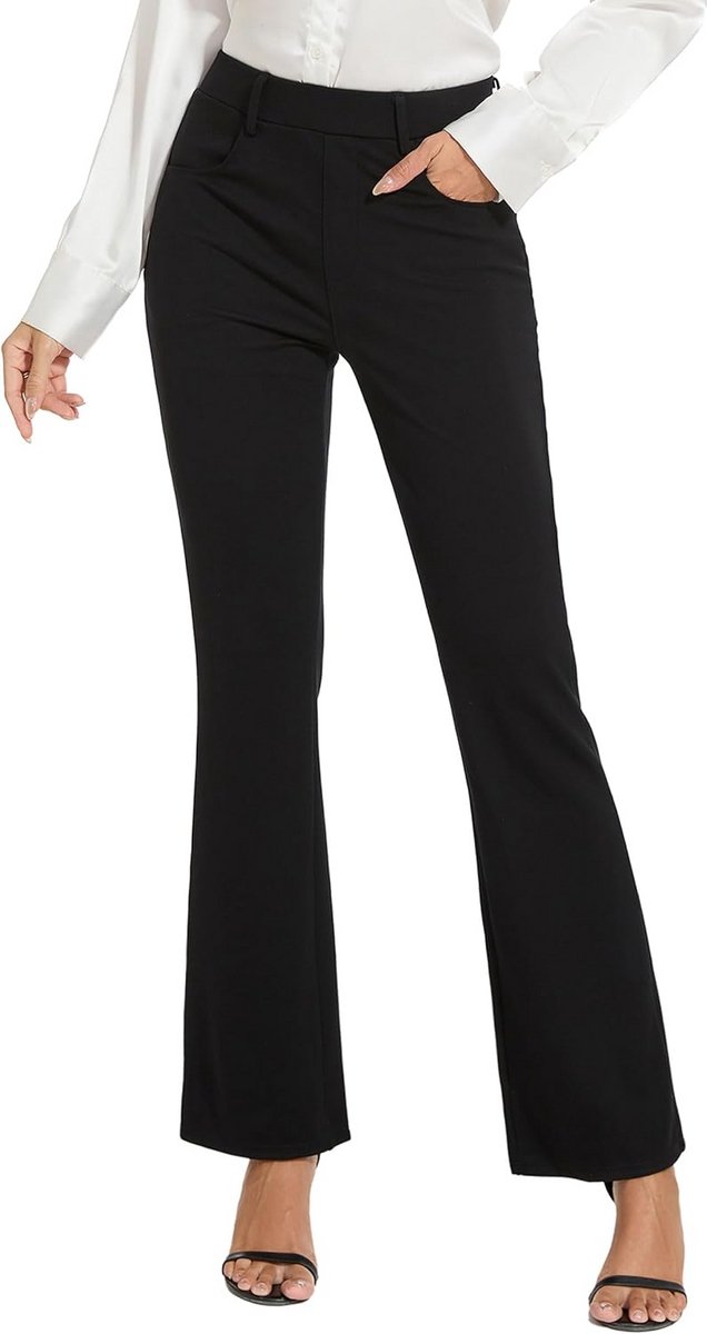 Dames Pantalon Zwart Slim Fit Stretch Bootcut - Elegante Zakelijke Broek