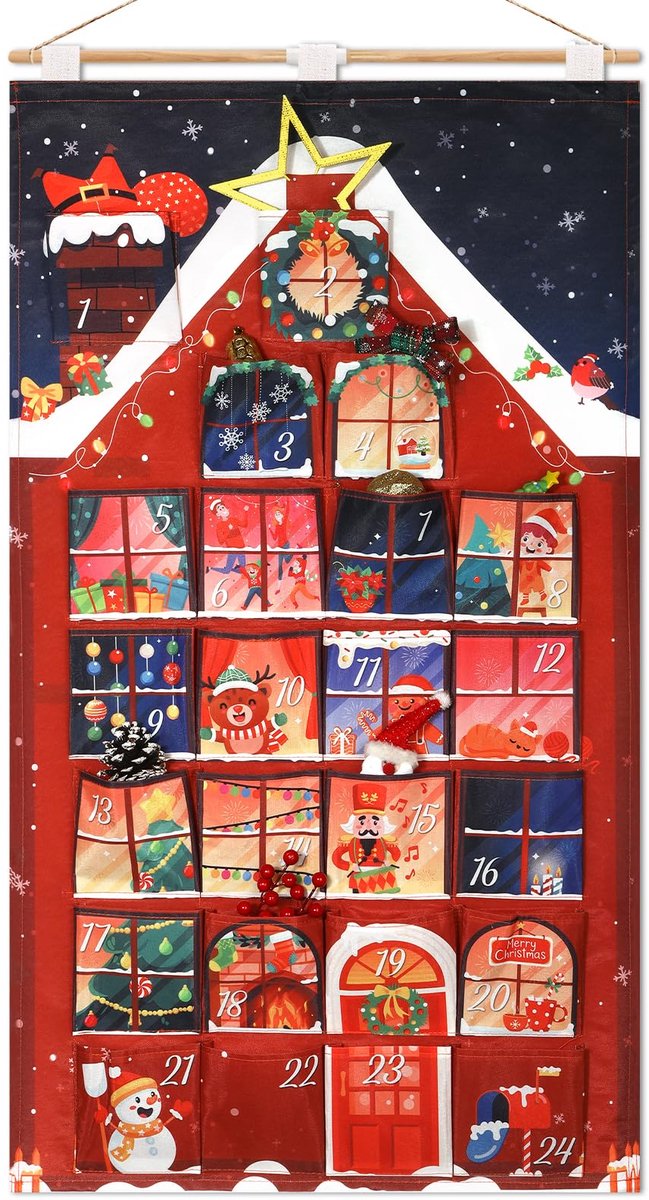 Kreativ Haus Adventskalender om te vullen Zelf maken 24 adventskalender DIY zakjes Groot kerstkalender Wandtapijt Bevulbaar, Gepersonaliseerd Zelf maken, Herbruikbaar