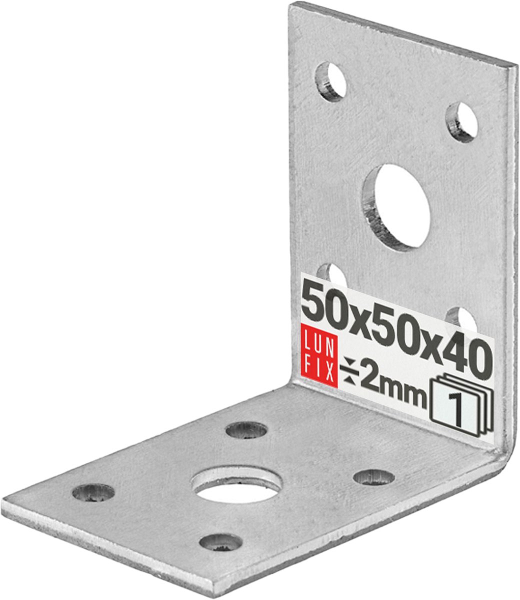 LUN FIX - Winkelverbinder 50x50x40mm - 2mm materiaalsterkte - verzinkt - zware houtverbinder voor meubelbouw & constructies