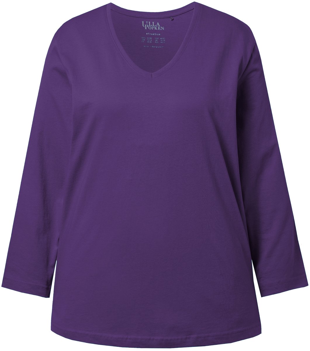 Ulla Popken - Dames - Shirt V-hals relaxed lange mouw - Donker violet - Maat 62+