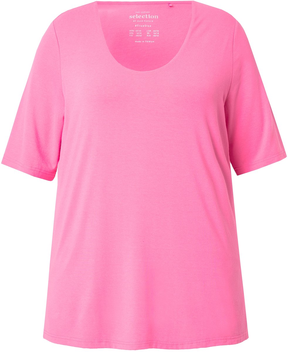 Ulla Popken - Dames - shirt korte mouwen dubbele laag - Roze - Maat 42+
