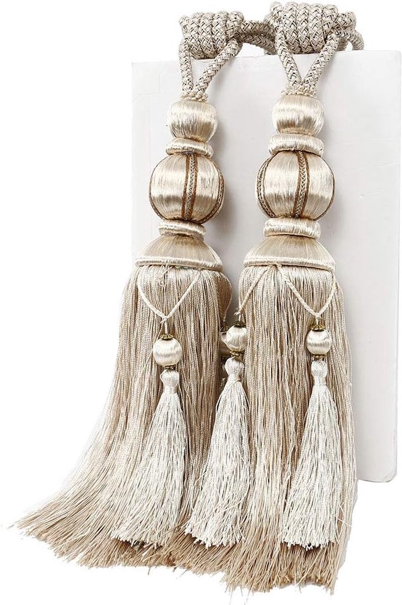 Stunq® Curtain Tiebacks met Kwasten voor Grote Gordijnen, Set van 2, Kwastgordijnkoord voor Thuis & Kantoordecoratie, Beige