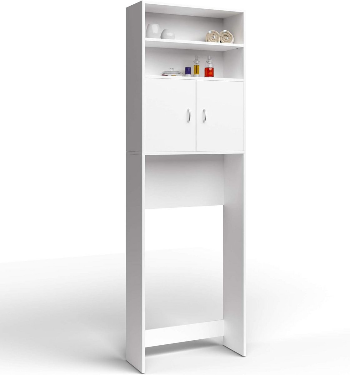 Slimme Badkamerkast Boven Wasmachine - Hoge Opbergplank met Deuren - 195 x 63 cm