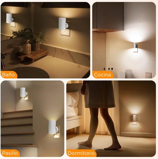 Twee LED-nachtlampjes - drie kleuren beschikbaar - instelbare helderheid - ingebouwd stopcontact - met lichtsensor - geschikt voor slaapkamers, gangen en trappenhuizen - wit van Merkloos — afbeelding 5