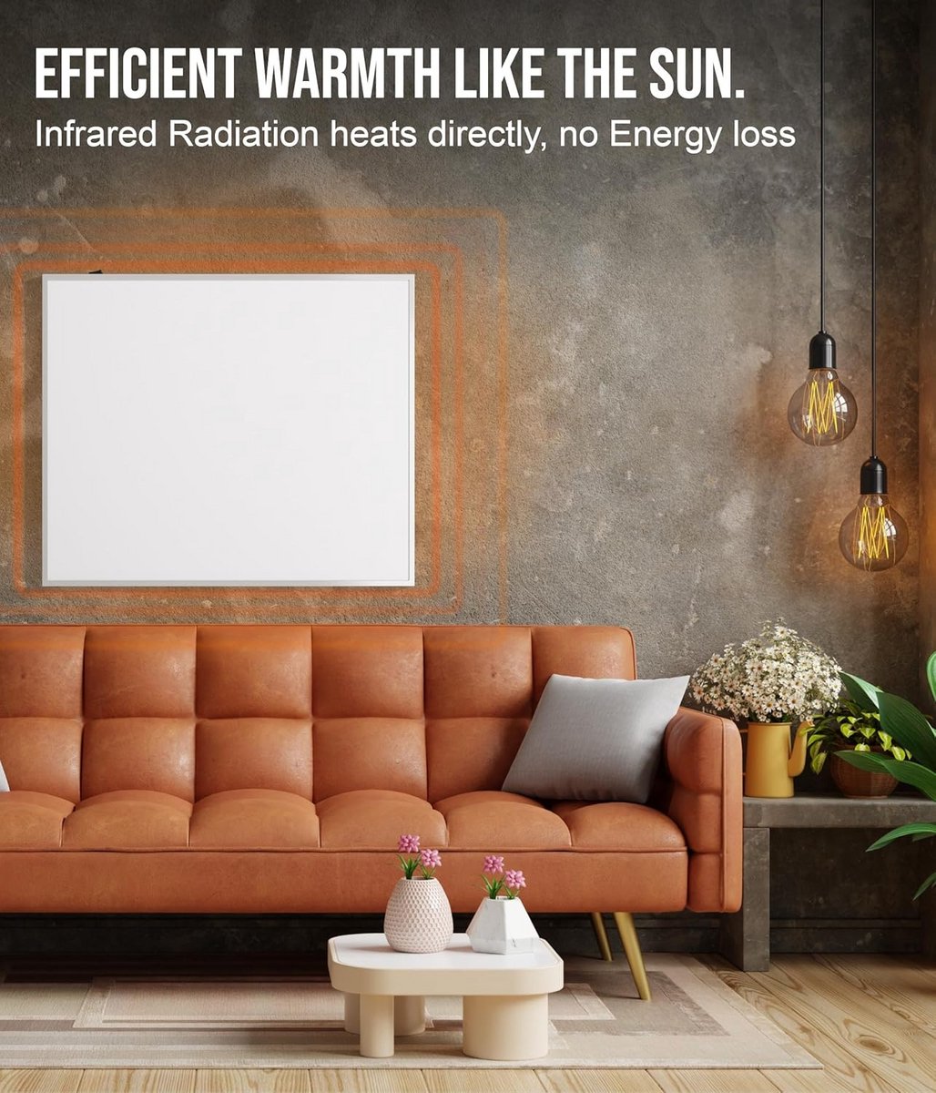Infrarood Wandverwarming met Thermostaat Opgewarmd Paneel voor Badkamer 1200W – foto 5