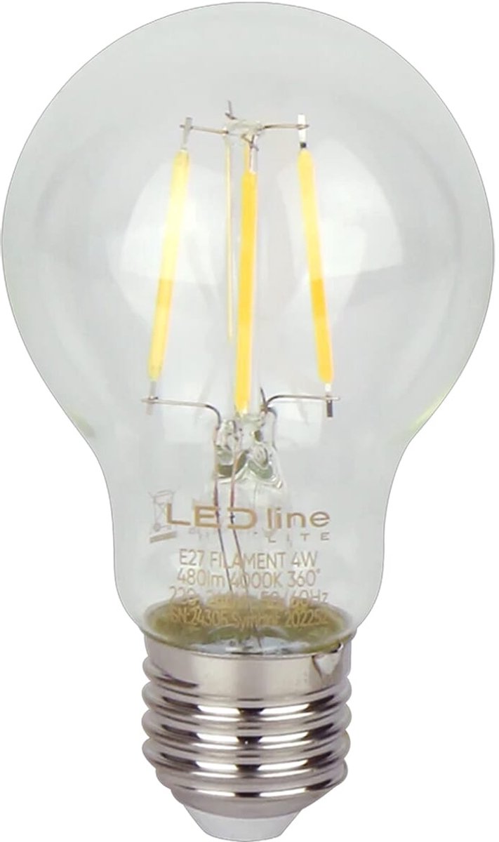 LED line LITE LED Filament Lamp A60 E27 - 4W (vervangt 40W) - 480lm - Ø60mm - 230V - Energiezuinig
