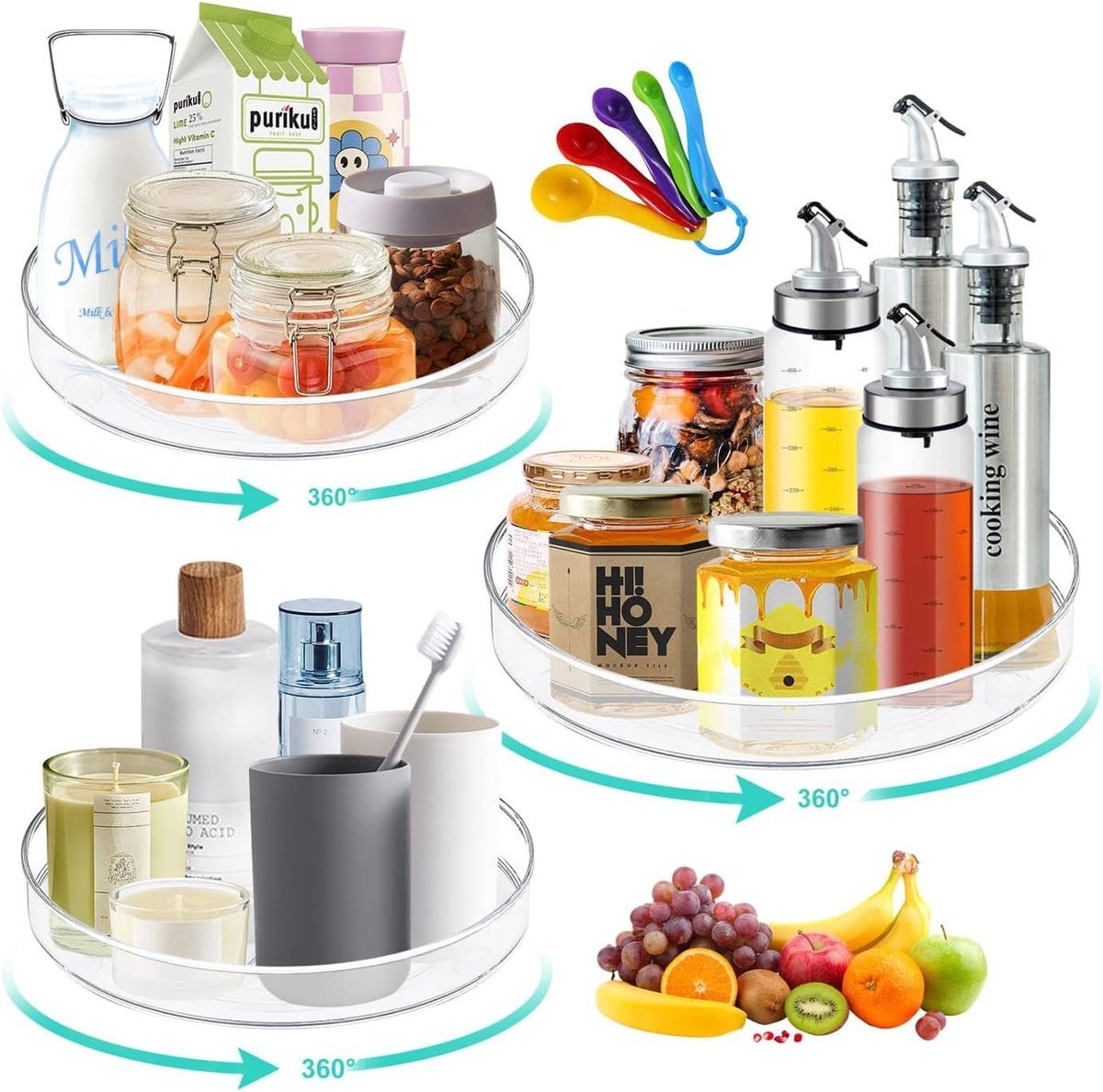 Stunq® Handige Draaibare Organizer Set van 3 voor Keuken, Koelkast en Badkamer