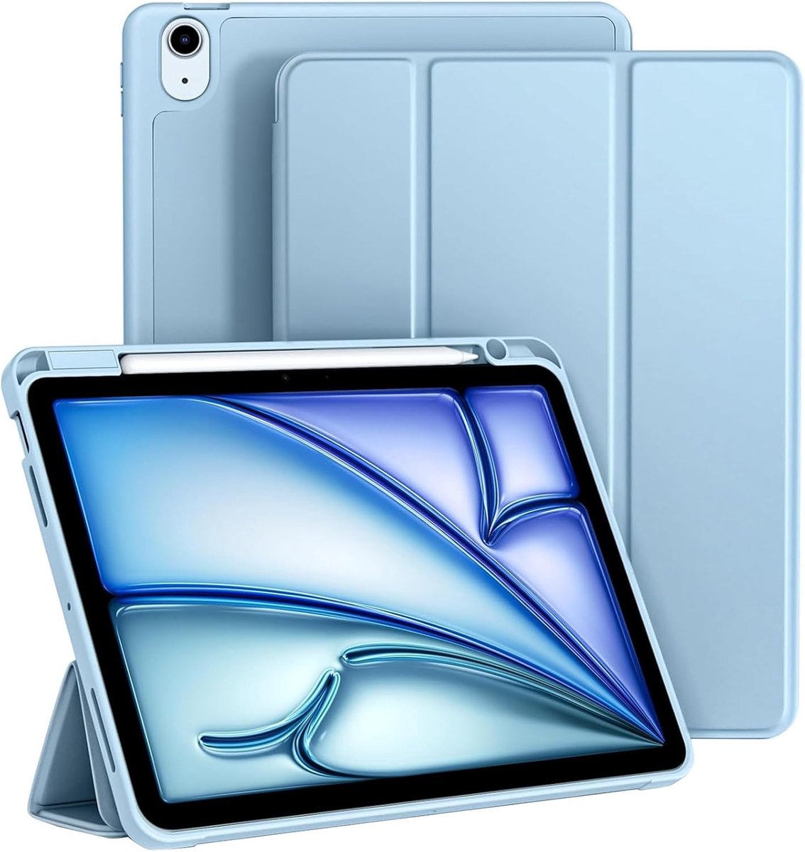 Zandarix Geschikt voor Apple iPad Air 11 inch M4/M3/M2 2026/2025/2024 - Automatische Slaap/Waak Functie - Pencil Houder - Zachte TPU Achterkant - Tablethoes - Licht Blauw