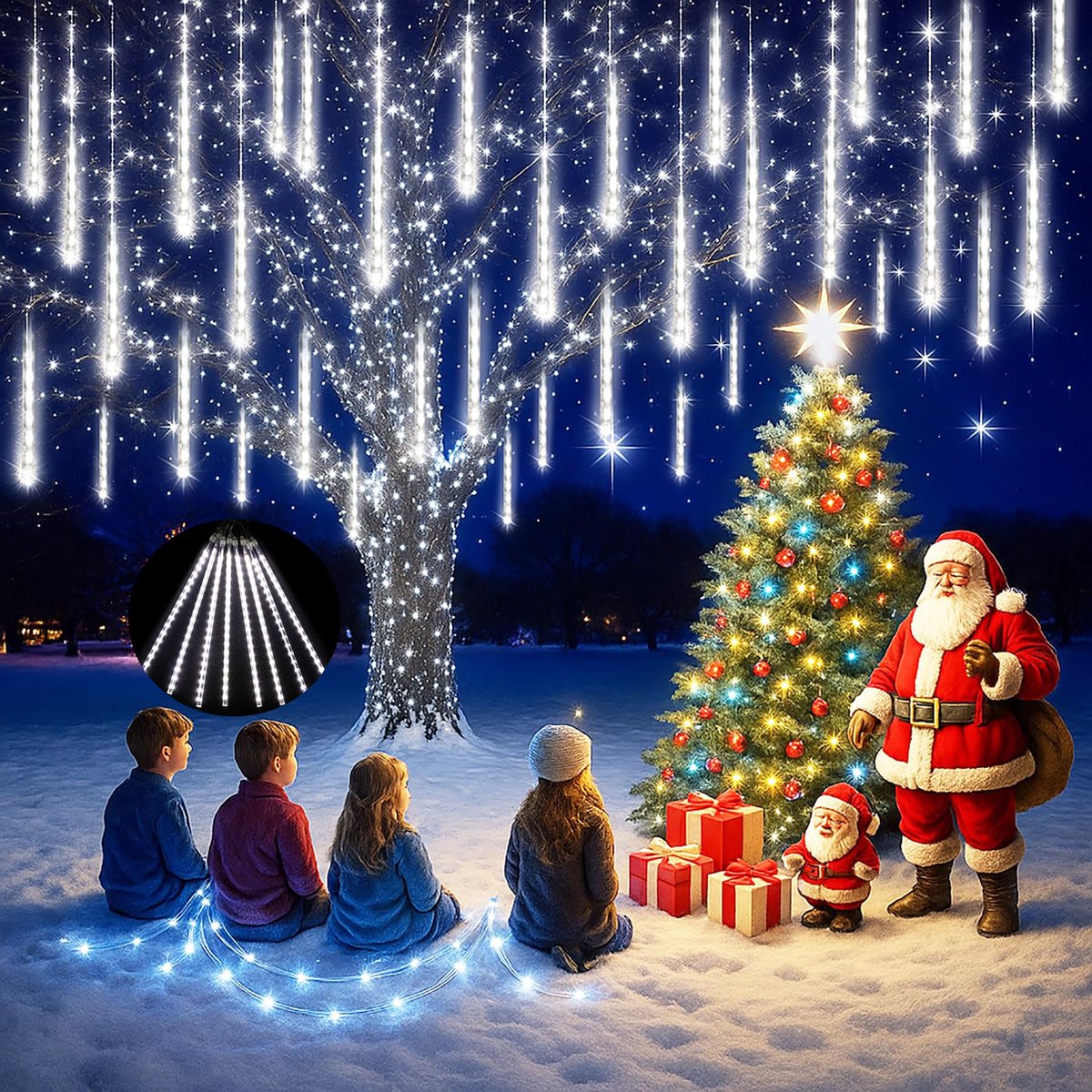 MUPOO Kerstverlichting Meteorenregen Lichtsnoer voor buiten - 50cm 288 LEDS Koud Wit - 360° Buitenverlichting-Energiebesparing en milieubescherming -voor IJspaleizen en Moderne Kantoorfeesten