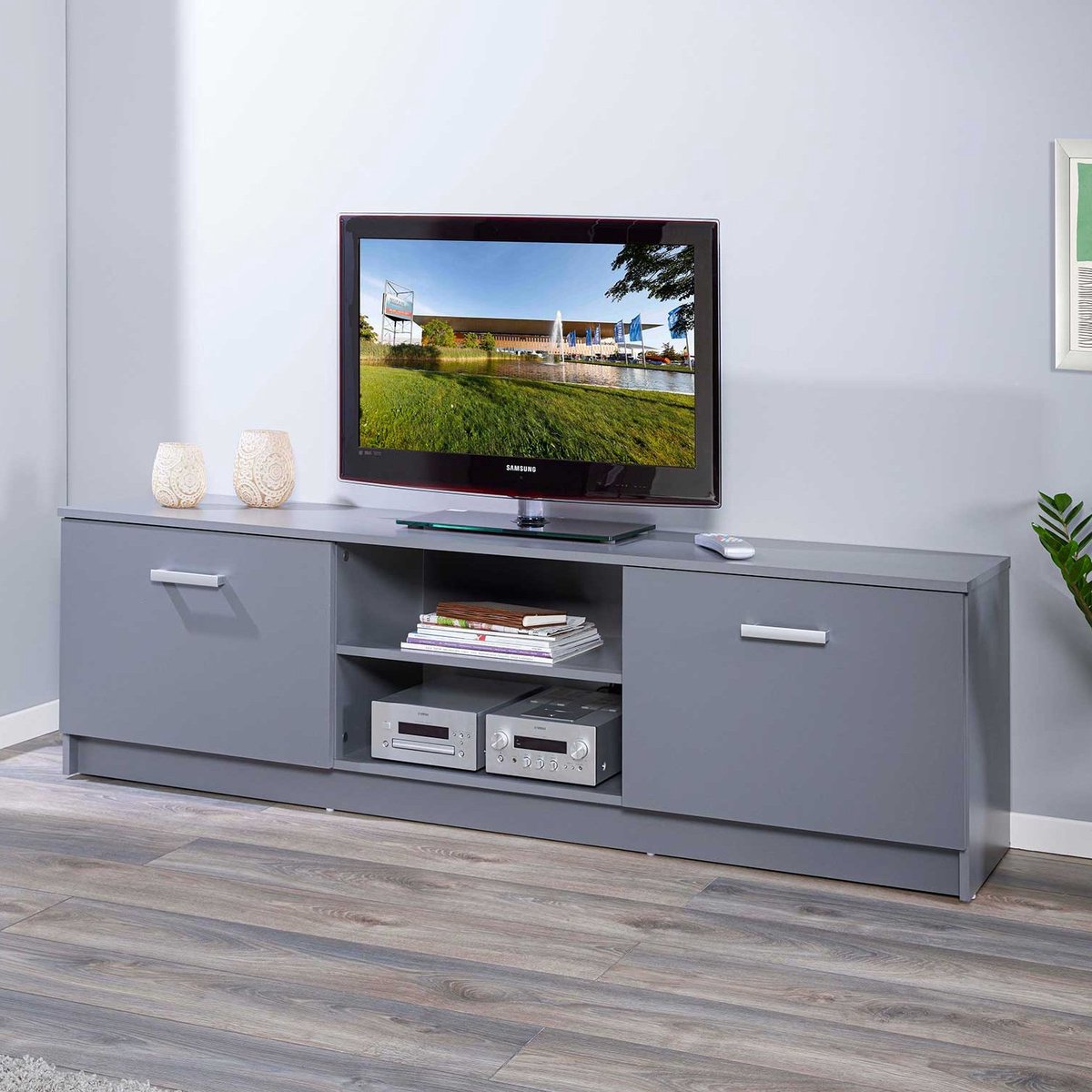 Tv-meubel Eden 180cm 2 deuren - grafiet grijs - Interlink - Kasten - Grijs - Spaanplaat - Kasten -