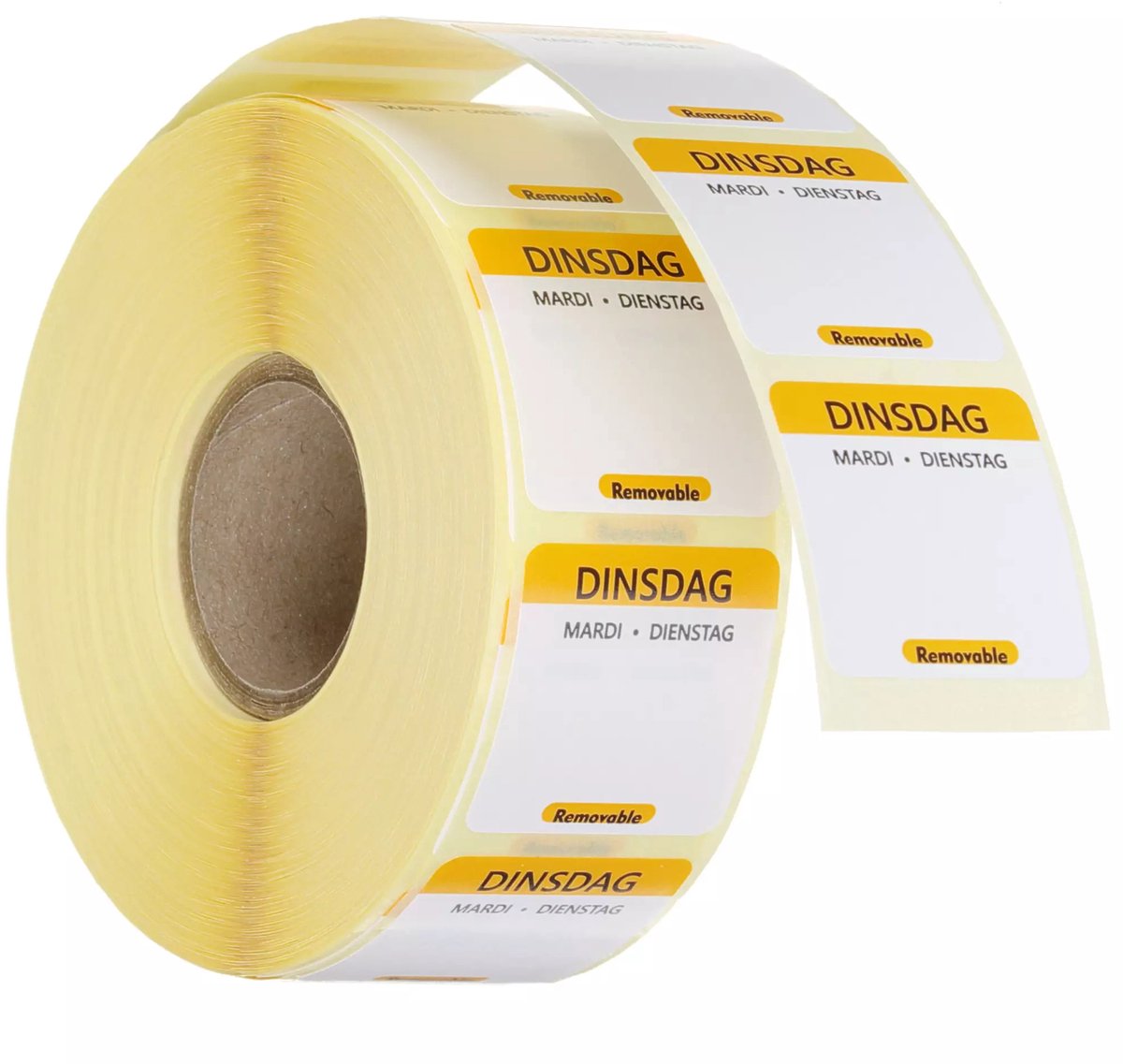 HENDI Herbruikbare voedselveiligheid dagstickers dinsdag geel 25x25 mm met notitieruimte kleurgecodeerd 1000 per rol
