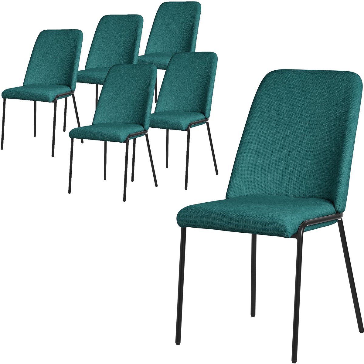ml-design benzine eetkamerstoelen set van 6 gestoffeerde keukenstoelen comfortabel ergonomisch zachte polyester zitting hoge rugleuning metalen poot modern scandinavisch luxe design woonkamer eethoek keuken stoelen elegant minimalistisch Petrol