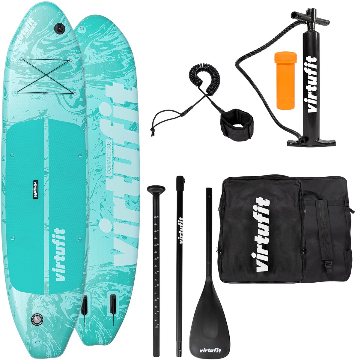 VirtuFit Supboard Ocean Compact 305 - Sand Beige - Stand Up Paddle Board - Supboard Opblaasbaar - Voor beginners en gevorderden - Met kajak zitje, accessoires en draagtas - Verstelbare peddel - Max. 180 kg
