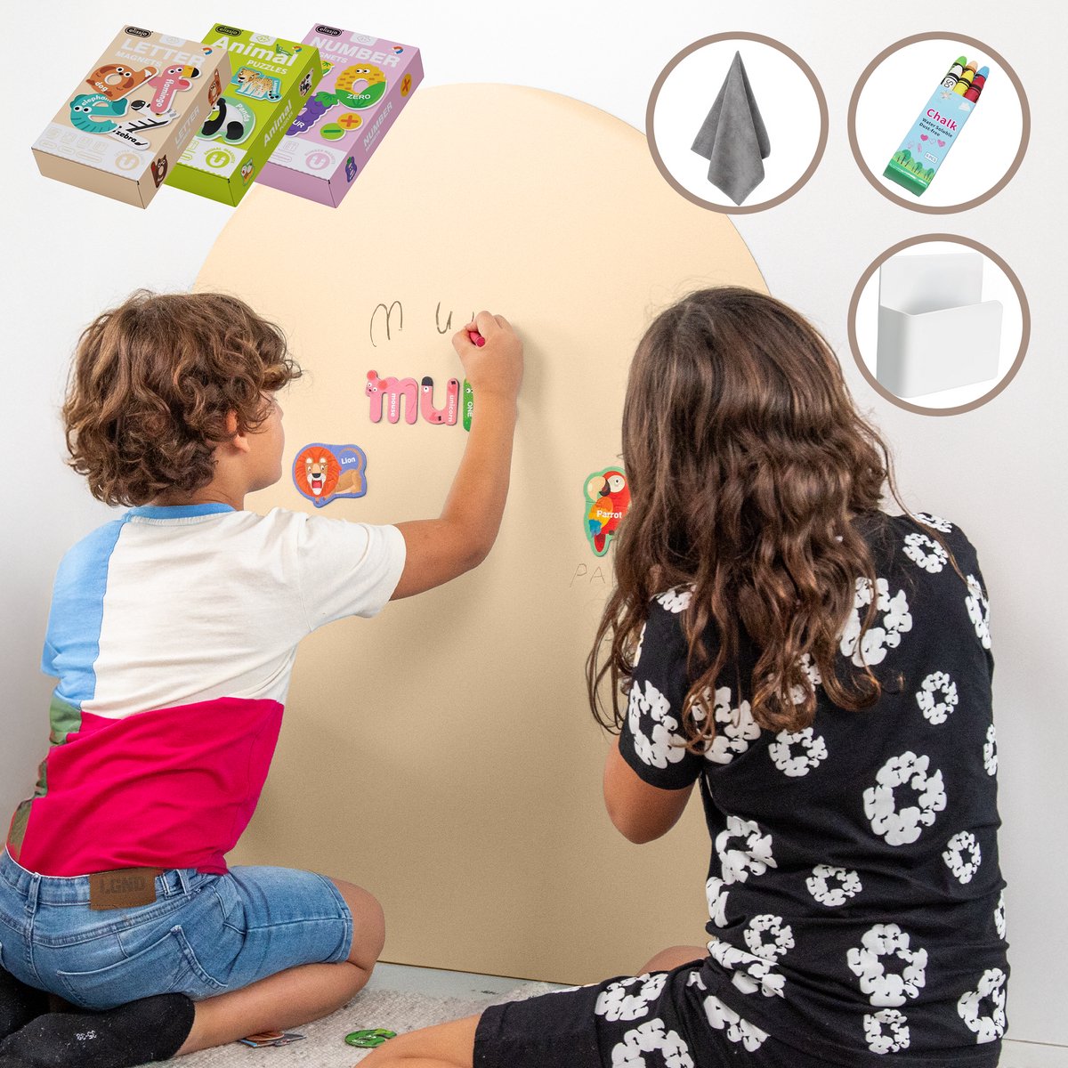 Elissio® Magneticoo Magnetische Muursticker 100x80 cm - Magneetsticker met krijtbordfunctie - Vanillegeel - Magneetbord voor Kinderkamer - Boogvorm - Inclusief Magnetische accessoires