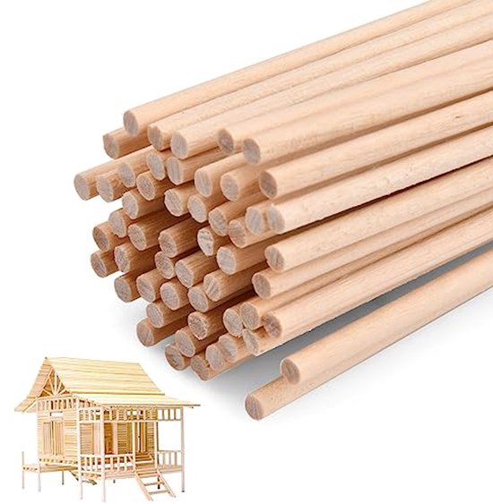 50 stuks balsahouten stokjes voor knutselen, ronde houten stokken voor doe-het-zelfprojecten, 3 mm x 30 cm houten deuvels, perfecte deuvelstaven voor modelbouw, schoolambachten en creatieve