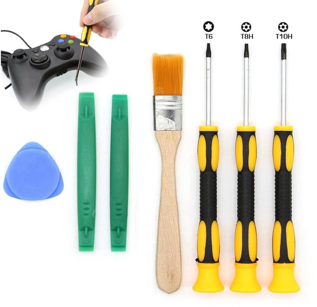 7-Delige Schroevendraaierset - Geschikt voor Xbox One/S/X - Xbox 360 - Ps4 en Ps3 - Magnetische schroevendraaier - Schroevendraaier voor elektronicareparatie - Handgereedschap voor controllerreparatie - Geel
