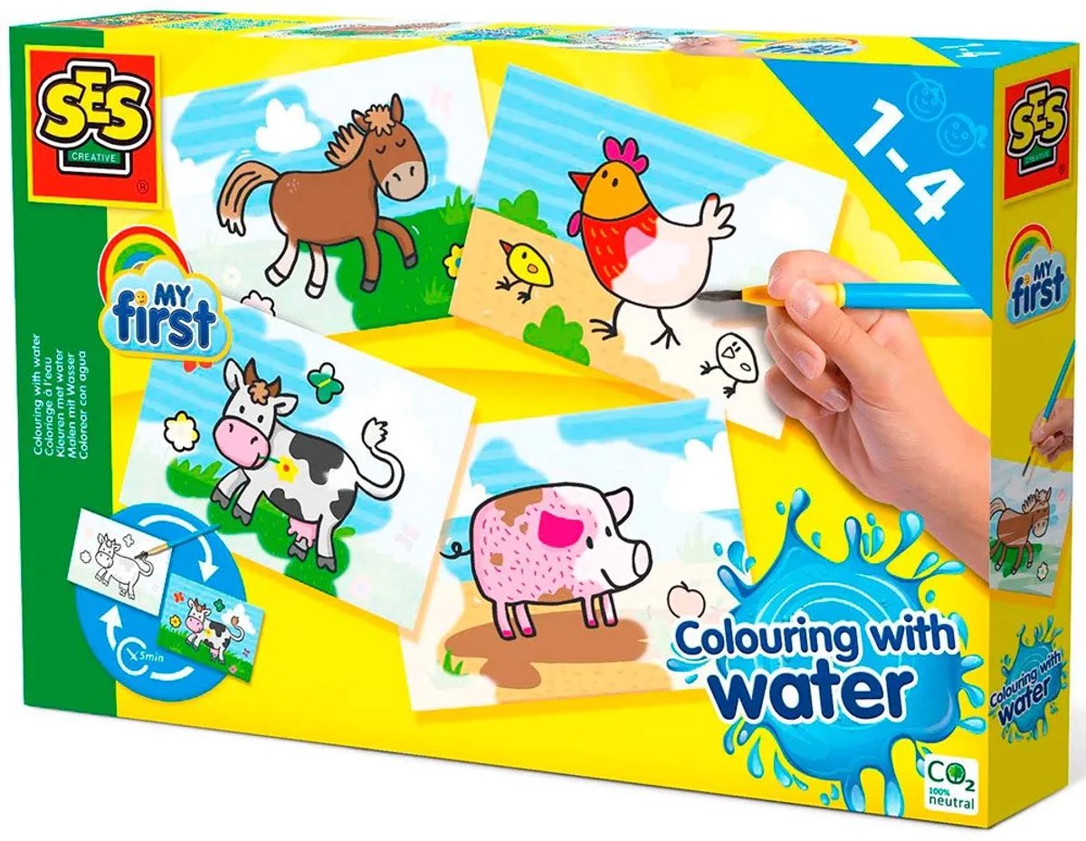 SES Creative- My First - Kleuren met Water - Boerderij dieren – verven - Zonder Geknoei - inclusief 4 kleurplaten en kwast - steeds opnieuw te gebruiken – 1 tot 4 jaar — afbeelding 10