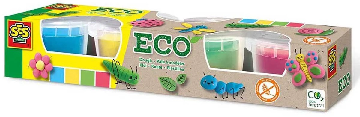 SES Creative - Eco Klei - Basiskleuren (4x90g) - Vegan en Glutenvrij - Herbruikbaar - Uitwasbaar - Vanaf 2 jaar — afbeelding 12