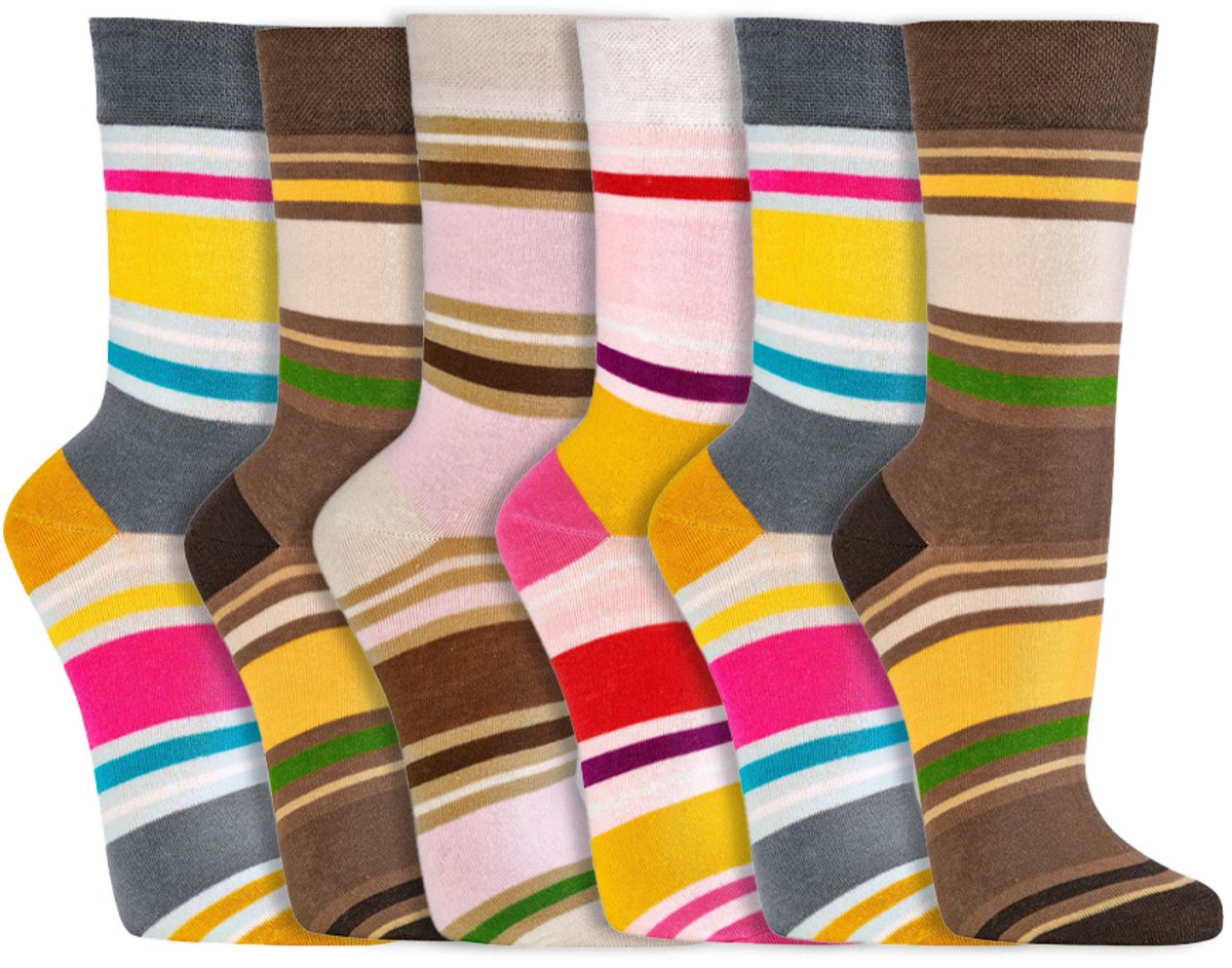 Vrolijke gestreepte sokken | Dames sokken | Merk: Socks4Fun | Maat: 35 t/m 42 | Kleur: Meerkleurig | 6 Paar
