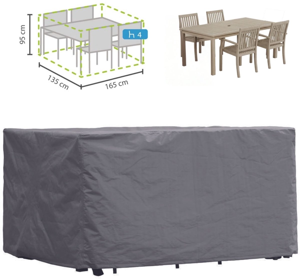 Perel Buitenhoes voor tuinset, grijs, rechthoekig, 165 cm x 135 cm x 95 cm