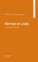 Boek "Romeo en Julia" van William Shakespeare, met de tekst "Grote Klassiekers" op de zijkant en het logo van "LIGARAN UITGEVERIJ" onderaan.