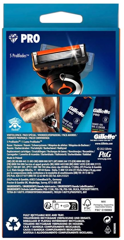 Gillette Fusion Proglide Handmatig Scheermes + 4 Reservemesjes Zilver Man