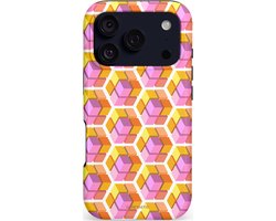 Casetastic hoesje geschikt voor Apple iPhone 17 Pro - MagSafe - Dubbellaagse bescherming - Pastel Hex Kunst - Fashion Case - Okergeel Lila Perzik Wit