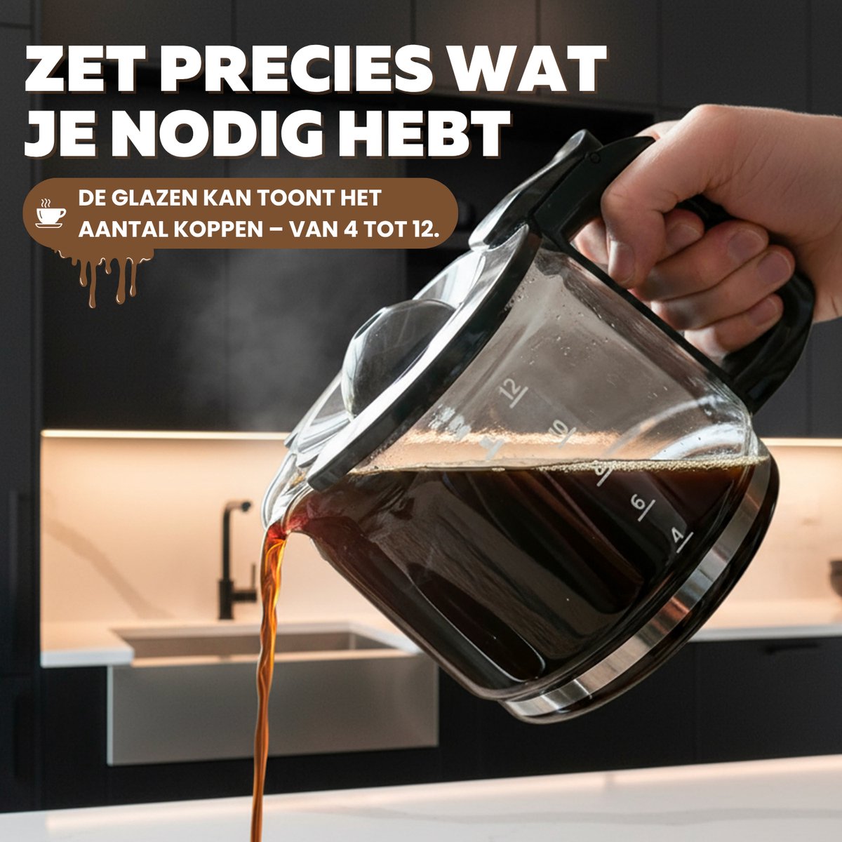 Koffiezetapparaat Filterkoffie - Coffee Machine - Touch Display - Instelbare Sterkte - Warmhoudfunctie - Anti-Drup - Zwart/RVS - COOK-IT thumbnail 6