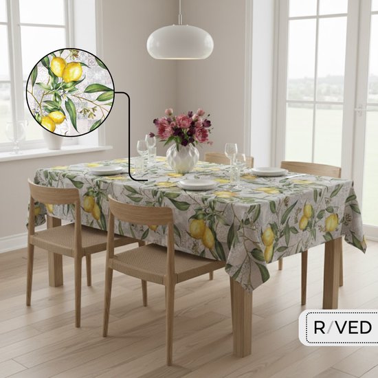 Toile cirée Katoen Raved Citrons 140 cm x 240 cm - Jaune - Vert - Fruit - Déperlante - Toile cirée lavable