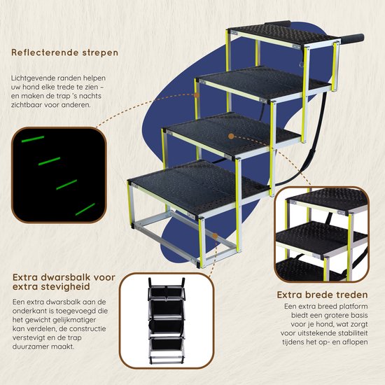 Hondentrap Auto Voor Grote En Kleine Honden PRIORPET Reflecterend 77KG Capaciteit Opvouwbare Loopplank Hond Bij Stijve Gewrichten Hondenloopplank Geschikt Alle Autos Antislip 4 Treden 550022337