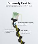 Câble réseau noir et flexible avec connecteur vert. Gaine TPE, contacts plaqués or 3 µm.