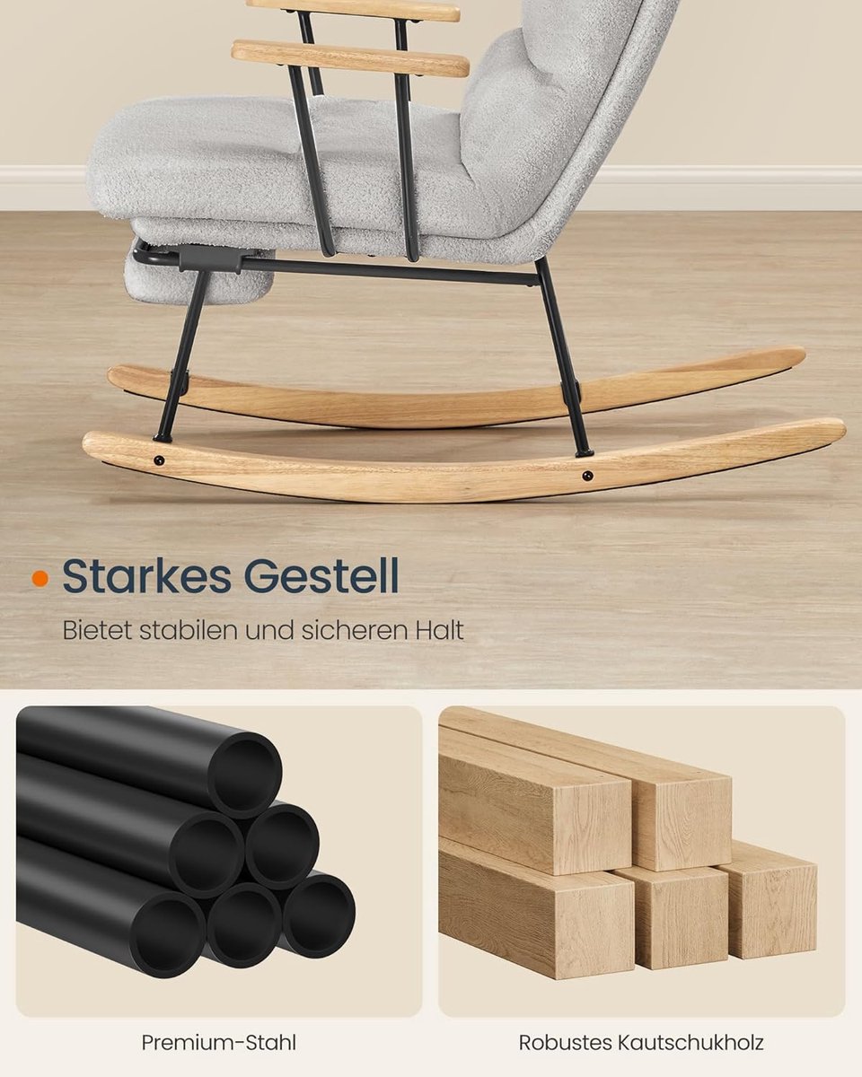 Relax Schommelstoel – Luxe Verstelbare Fleece Relaxstoel met Voetensteun – Ergonomische Comfort Fauteuil met Houten Frame – 4-standen Rugleuning – Tot 160 kg Draagkracht – Duifgrijs – Novihome CozyRock™