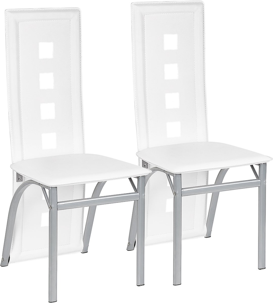 PIPIPOXER-Eetkamerstoelen-Set Van 2 -Keukenstoel Woonkamerstoelen Kunstleer Hoge rugleuning,Wit