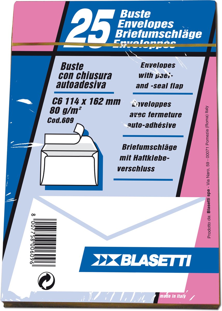 Blasetti 0609, C6 (114 x 162 mm), Wit, Papier, 80 g/m², 162 mm, 114 mm