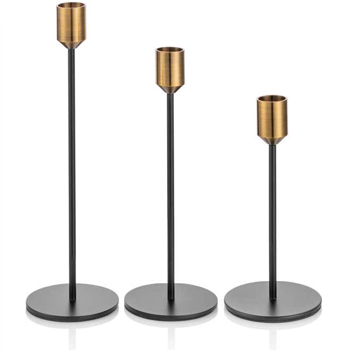 Unyqoos Set van 3 stijlvolle metalen kandelaars in goud en zwart voor tafeldecoratie