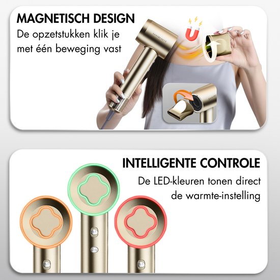 Sansbeauté® Föhn met Diffuser - Krullen - 110.000RPM - Ionische Haardroger met Borstel - 3 Standen - 3 Opzetstukken - Reisföhn - Sèche Cheveux - Krul Feun Set - Haarföhn met Defuser - Hair Blow Dryer - Kappersfohn - 2000W