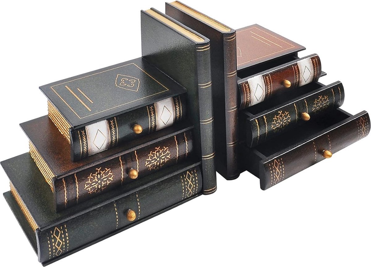 Stunq® Decoratieve Vintage Houten Boeksteunen voor Organisatie en Opslag in Huis of Kantoor