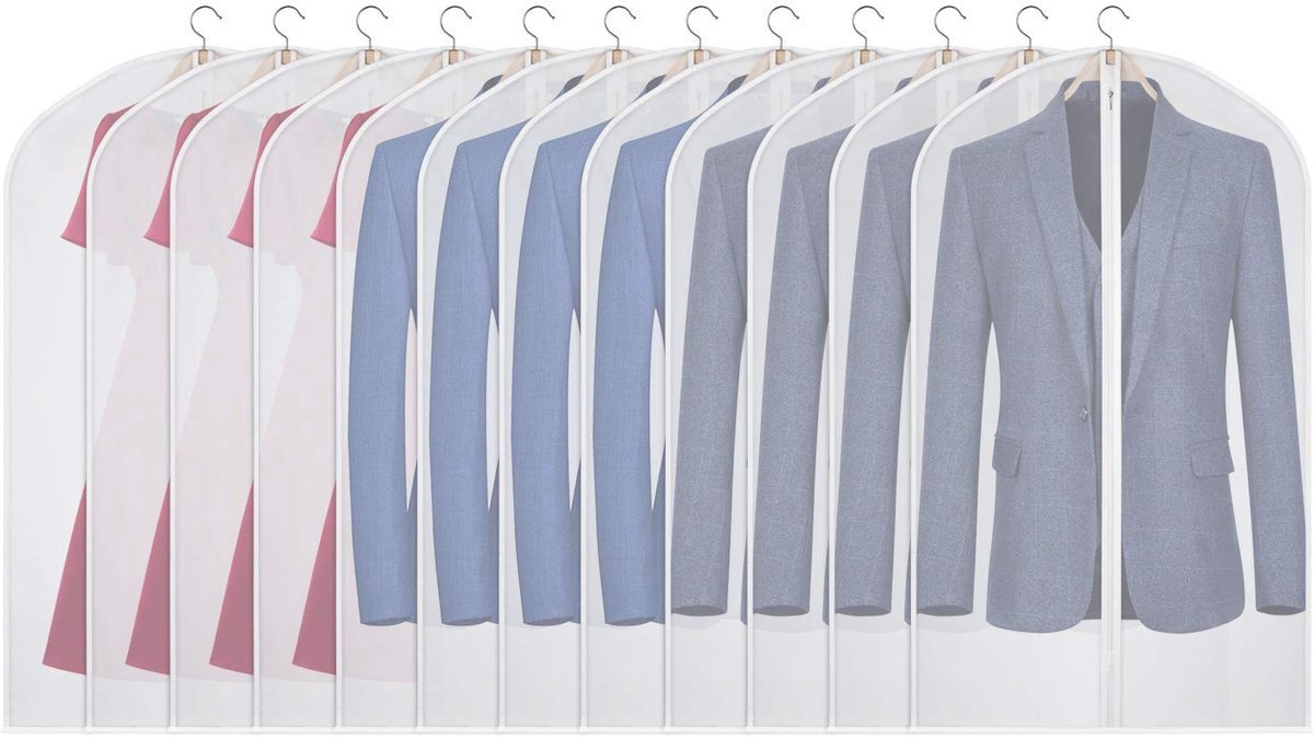 Stunq® Opbergzakken voor Heren, 12 Stuk Ademend Kleerroepap, Transparant, Waterdicht, Stofdicht Kleerroepap voor Kledingkast (60cm x 100cm)