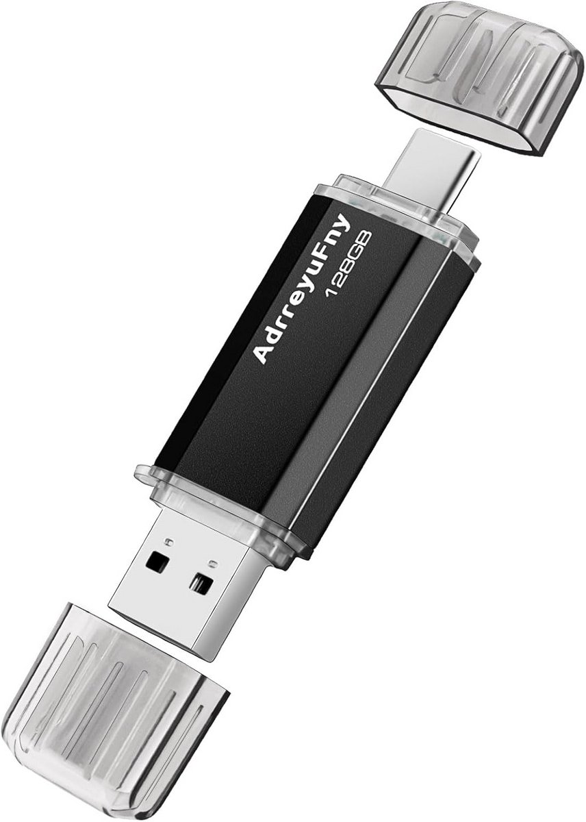 USB C Flash Drive 128GB OTG Type-C USB-stick voor Telefoon Tablet PC Zwart