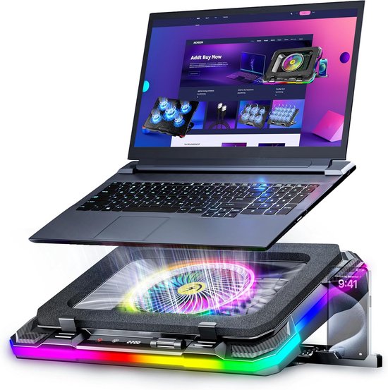 Kootek 12-17 Laptop Cooling Pad Cooler Chill Mat with 5 Silent Fans LED Lights and 2 USB 2.0 Ports Adjustable Stand Height and Angle