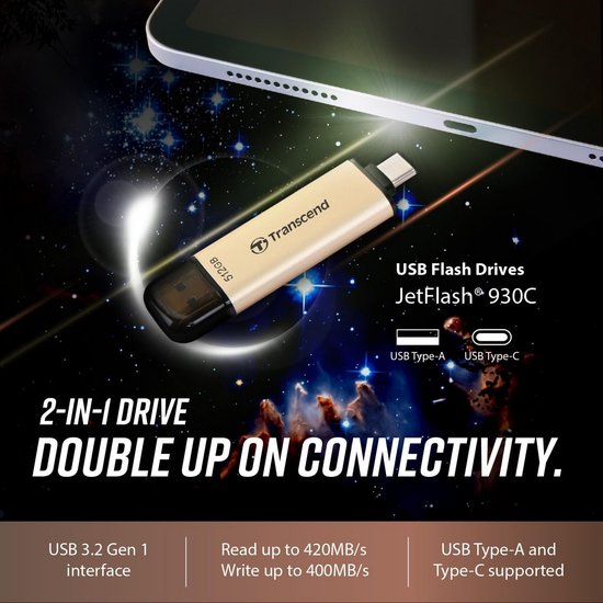 Snelle USB-C 3.2 Gen1 Flash Drive 512GB met USB-A Compatibiliteit van Snelle — afbeelding 4
