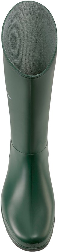 Groene Dunlop regenlaars, van bovenaf gezien, met gebreide voering.