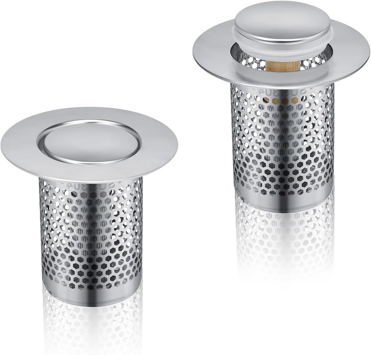 Stunq® Gootsteen Haarfilter Set - 2 x 33x50mm, Roestvrij Stalen Afvoerhaaropvanger, Stuiterend, Gootsteen Zeef