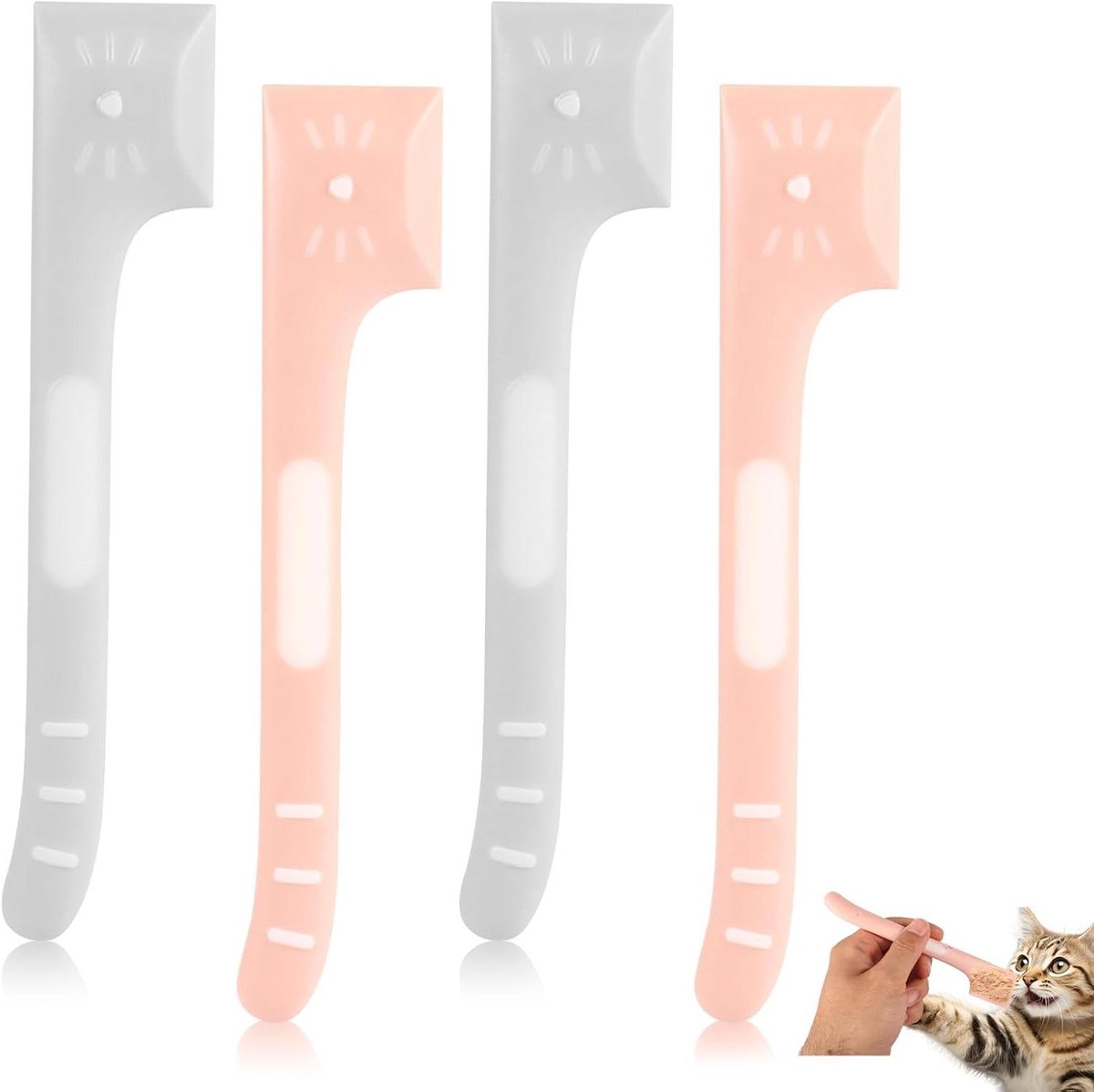Kattenvoer lepel set - Schattige blikschep voor natvoer - Huisdiervoer spatel - Voer- en menglepels voor kitten - Roze en grijs - 4 stuks.