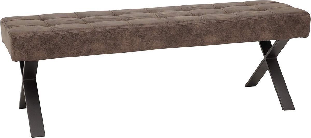 Stunq® Zitbank, eetkamerbank, bekleding Softex vintage look, bruin, X-metalen frame, antraciet, 140x45x48 cm