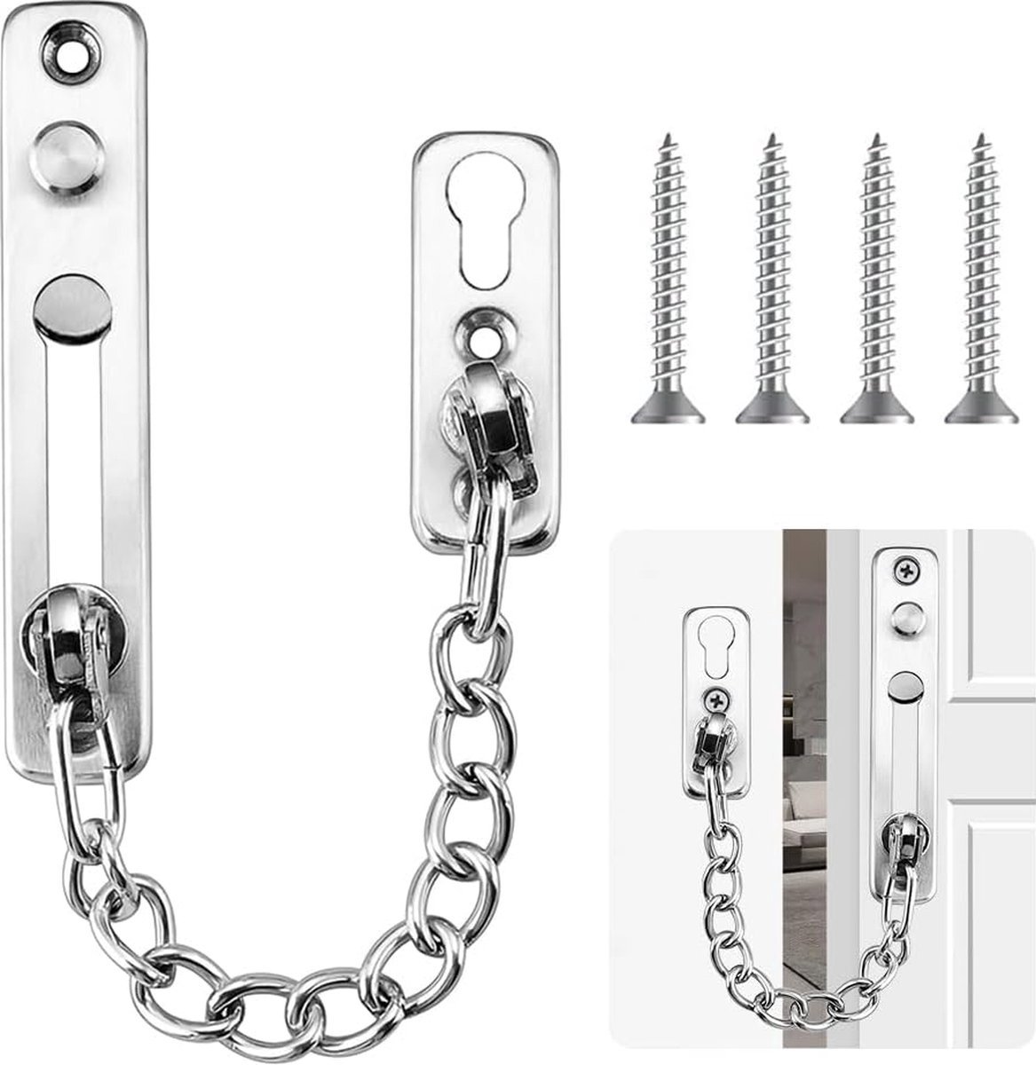 Stunq® Veiligheidsketting voor Deur met Anti-Diefstal Functie, Roestvrij Staal, Geschikt voor Huis en Hotel
