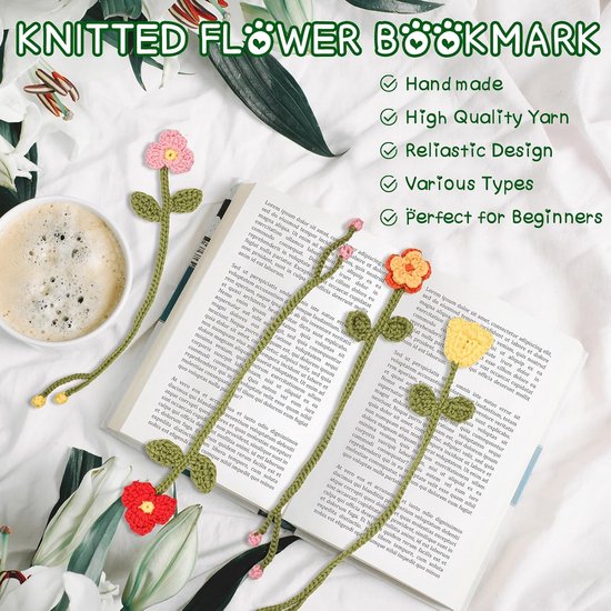 Haakset voor Beginners: 8 Bloem Bookmark Knutselpakket met Zacht Garen en Video Tutorials — afbeelding 5